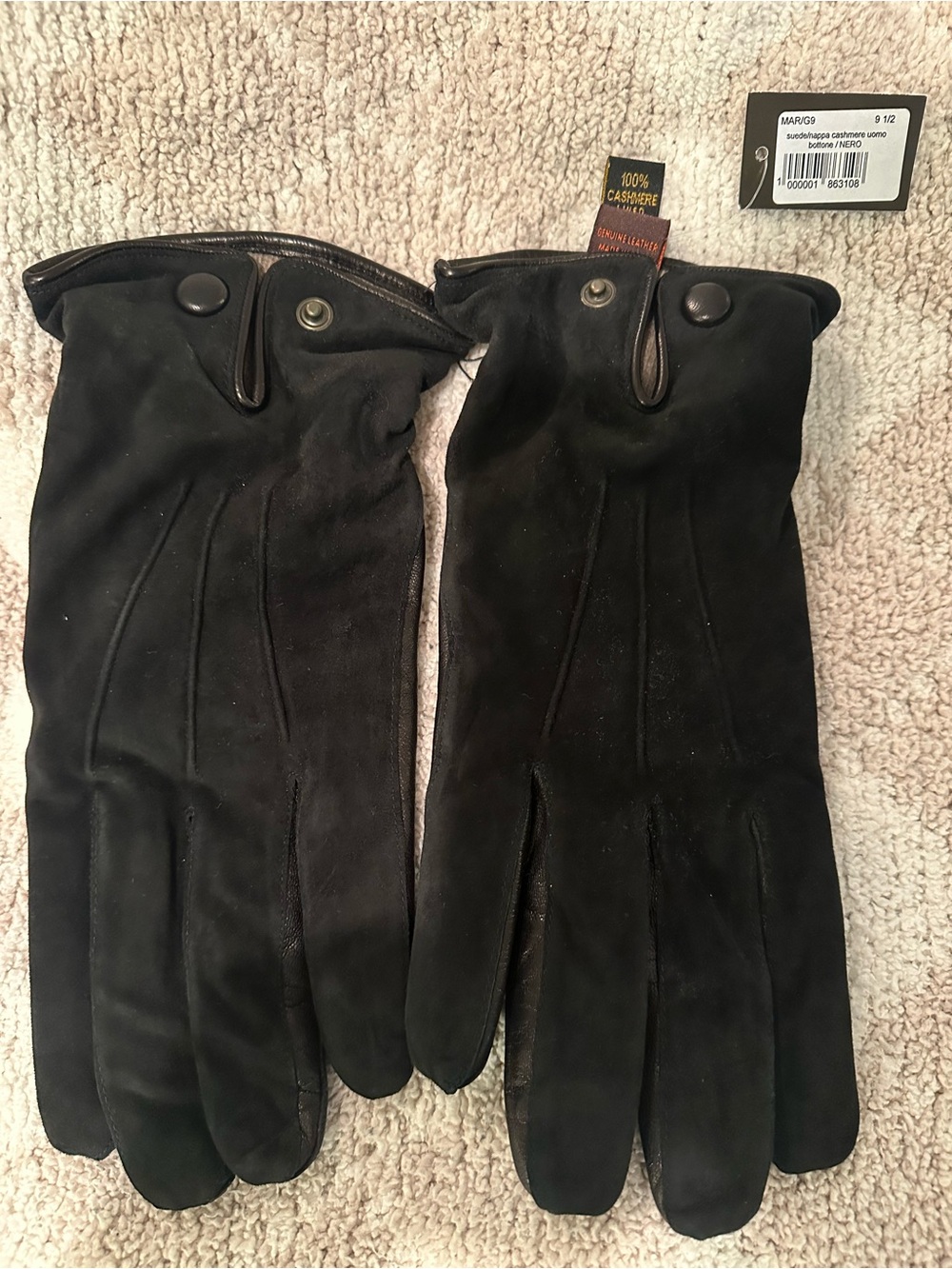 Sermoneta gloves black suede and leather 100 percent cashmere lined size 9.5